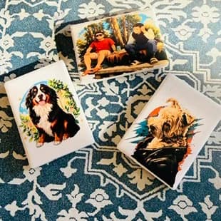 Freestanding photo blocks with printed designs